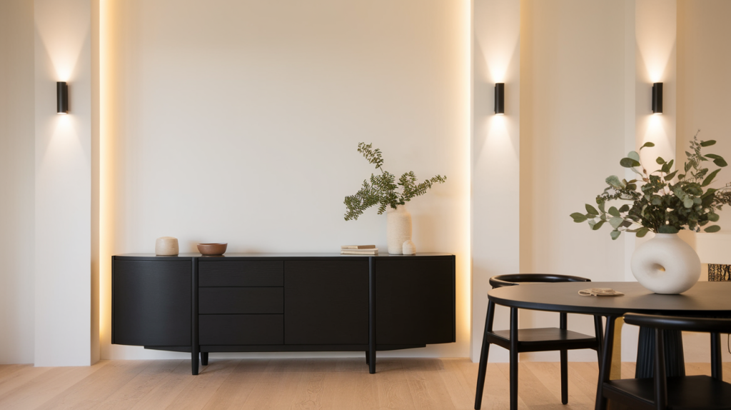 black sideboard dining room black interior