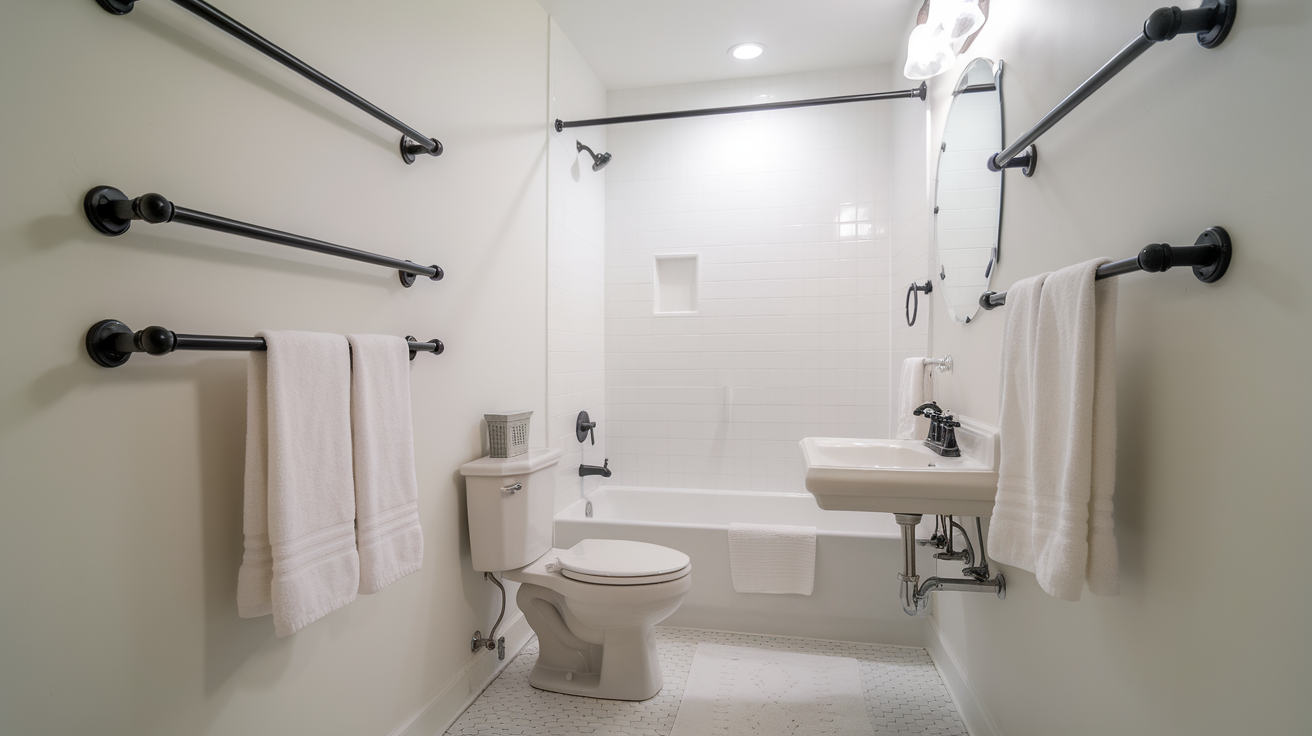 black towel hardware black and white bathroom