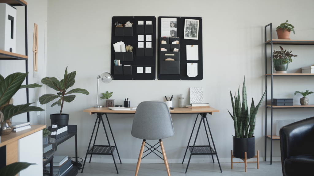 black wall organizer office black interior