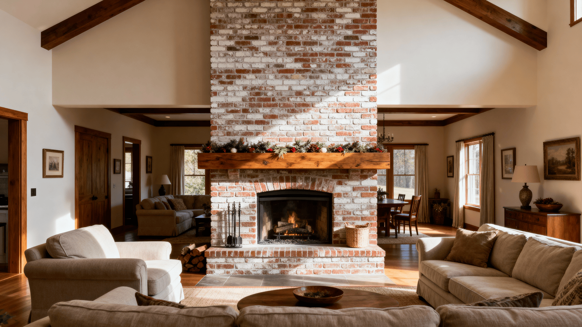 brick fireplace as living room centerpiece