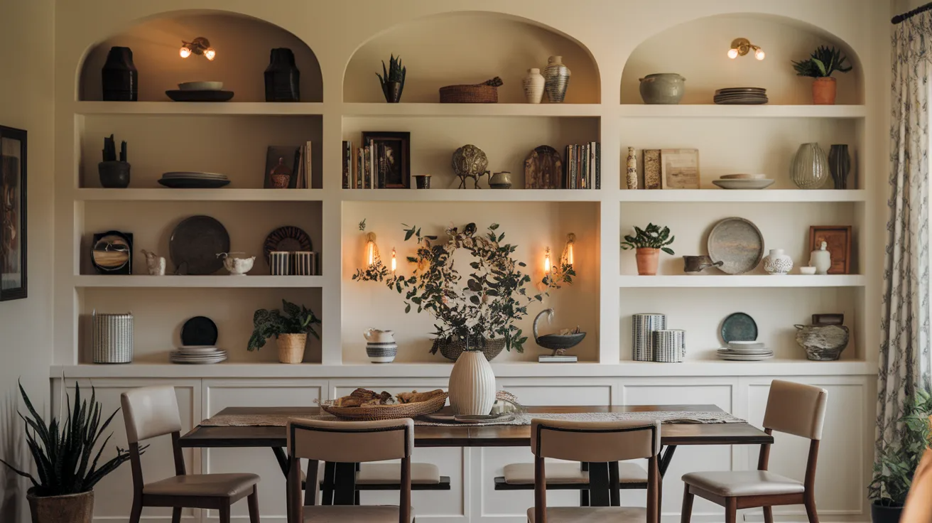 built in shelves dining room accent wall idea
