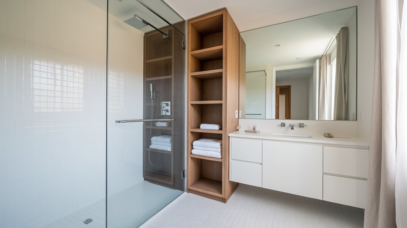 built in towel storage near shower contemporary bathroom ideas