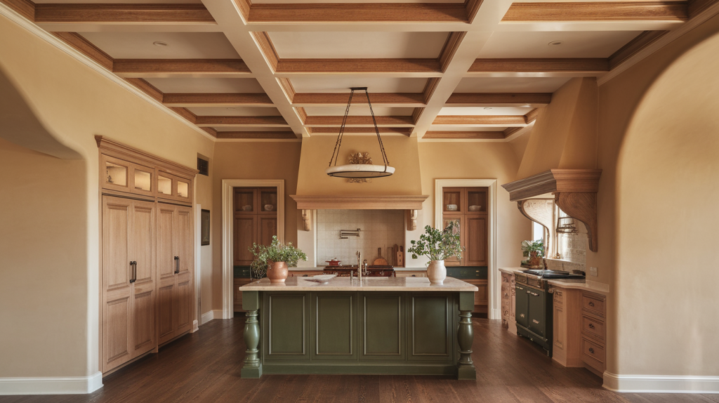 ceiling details warm design traditional kitchen