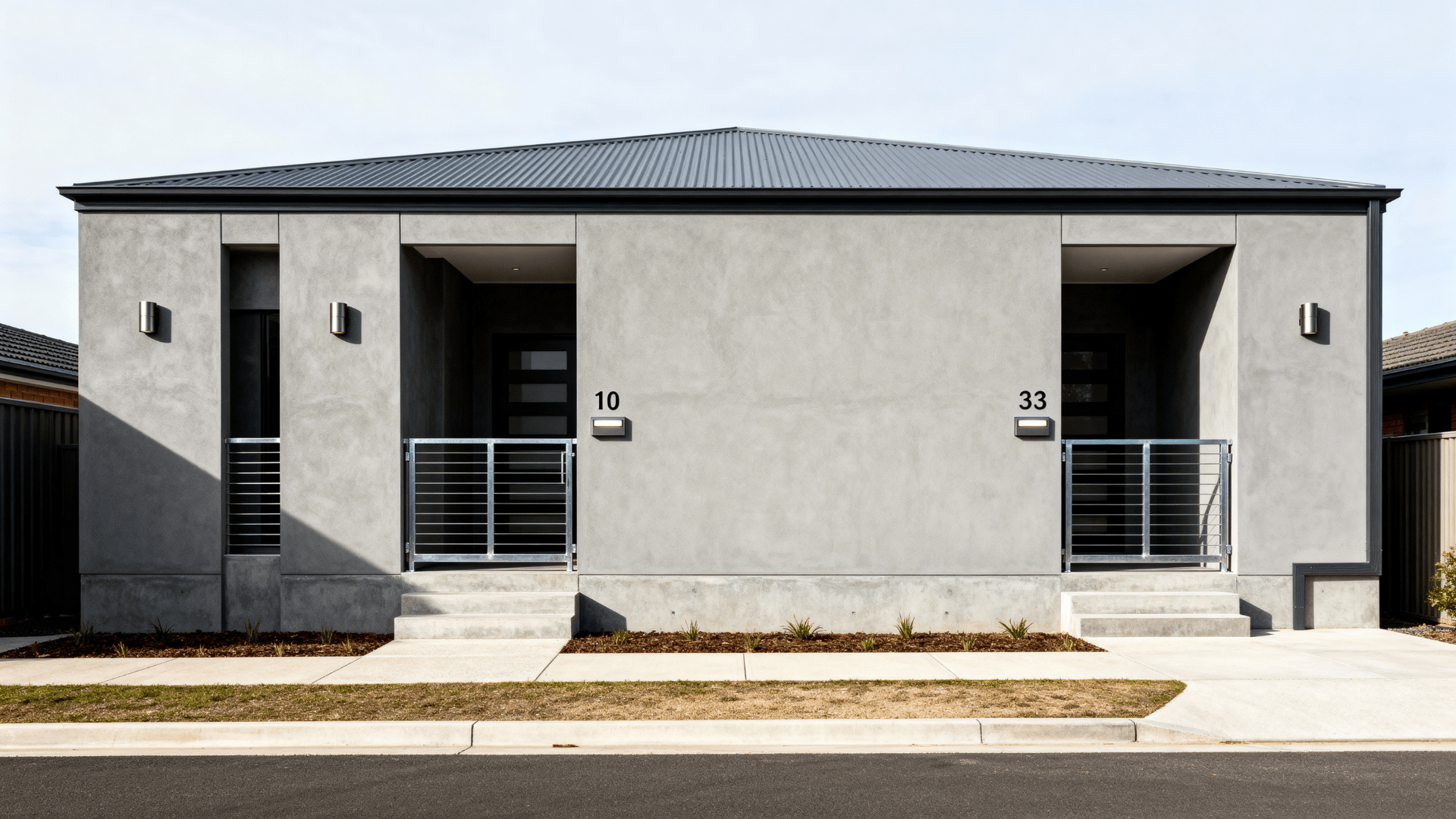 cement grey with steel and metal accents