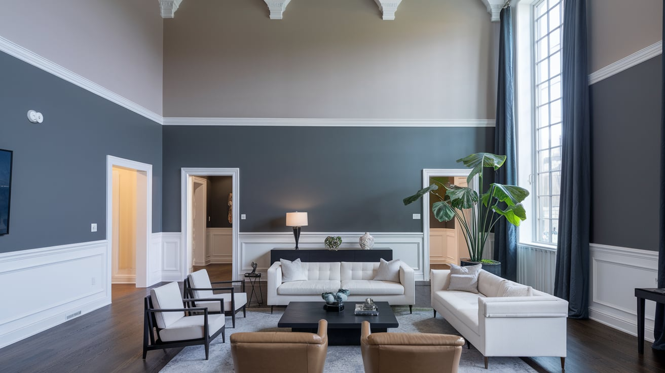 color blocking walls high ceiling living room wall decor ideas