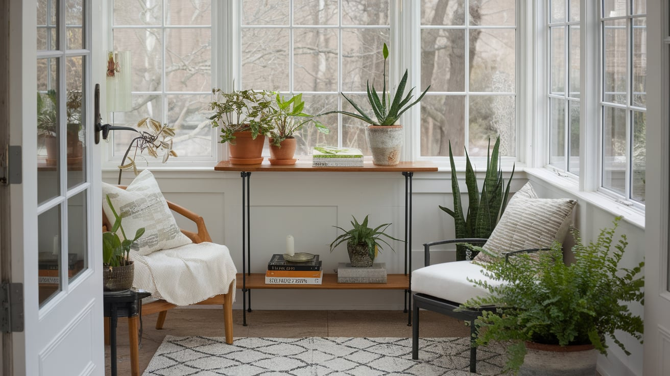 console table cozy small sunroom