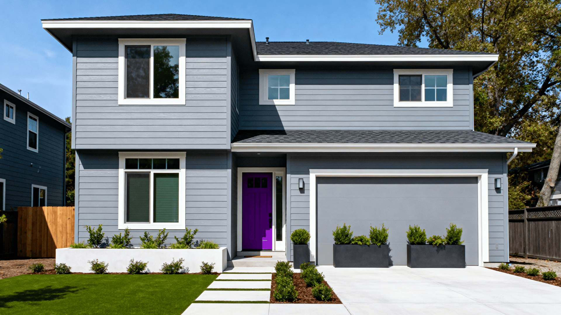 cool grey with purple door