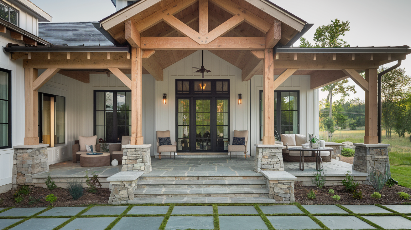 covered porch outdoor space rustic modern house