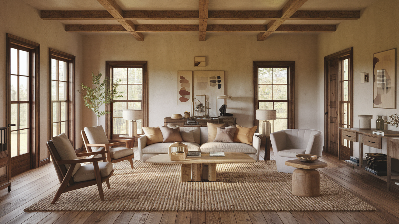 cozy area rug living room country style rustic home