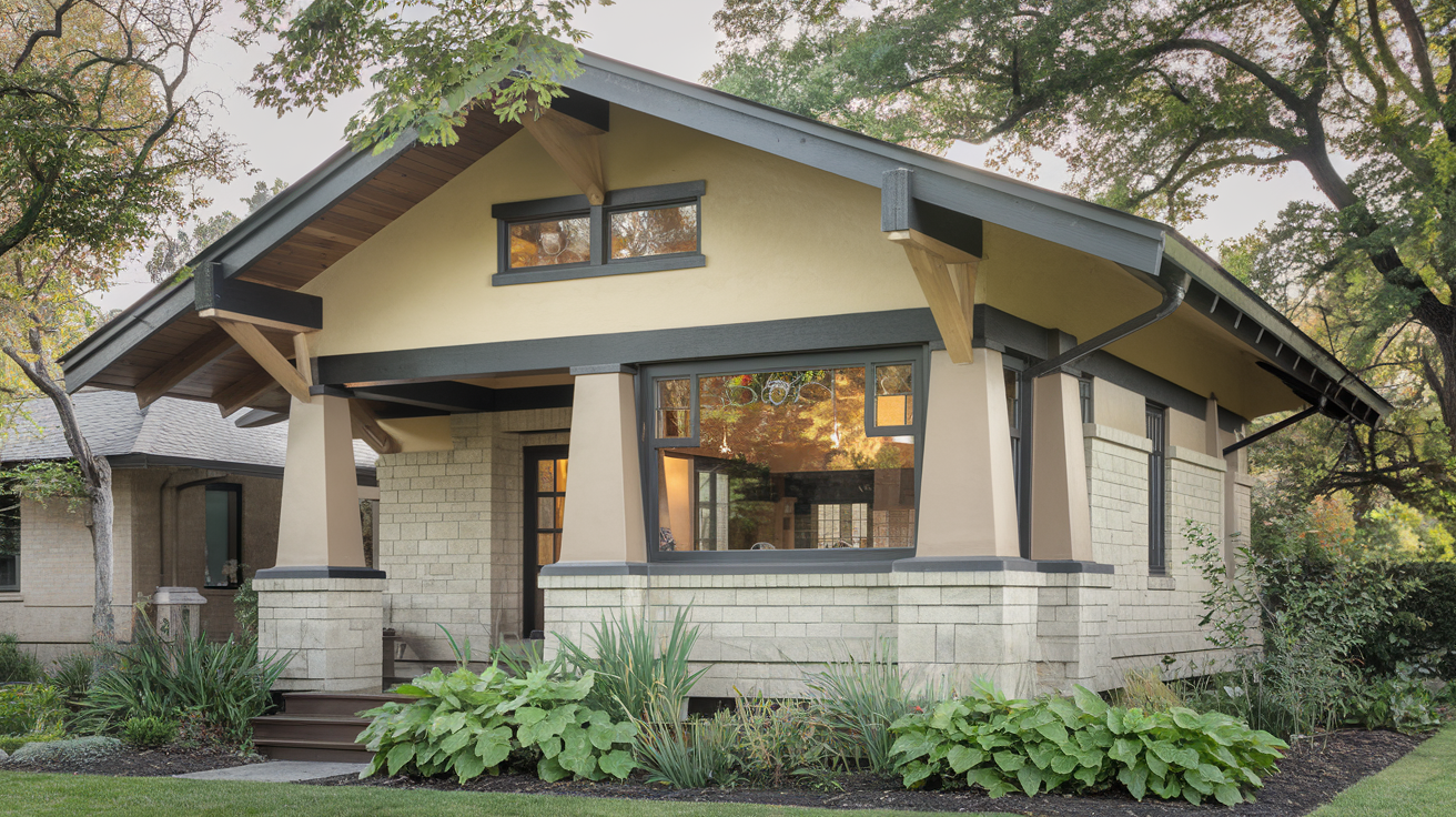 craftsman style house low pitched roof