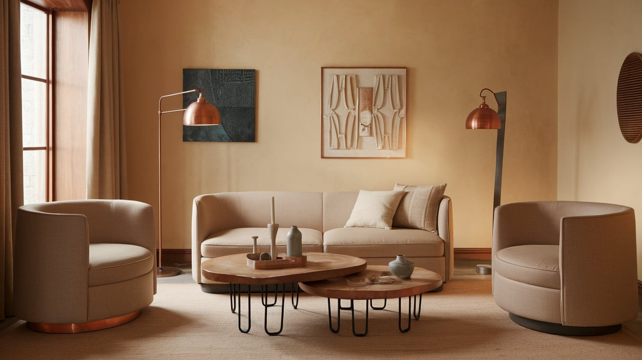 cream and copper home decor