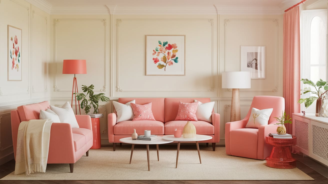 cream and coral home decor