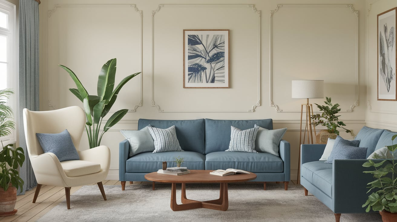 cream and denim blue home decor