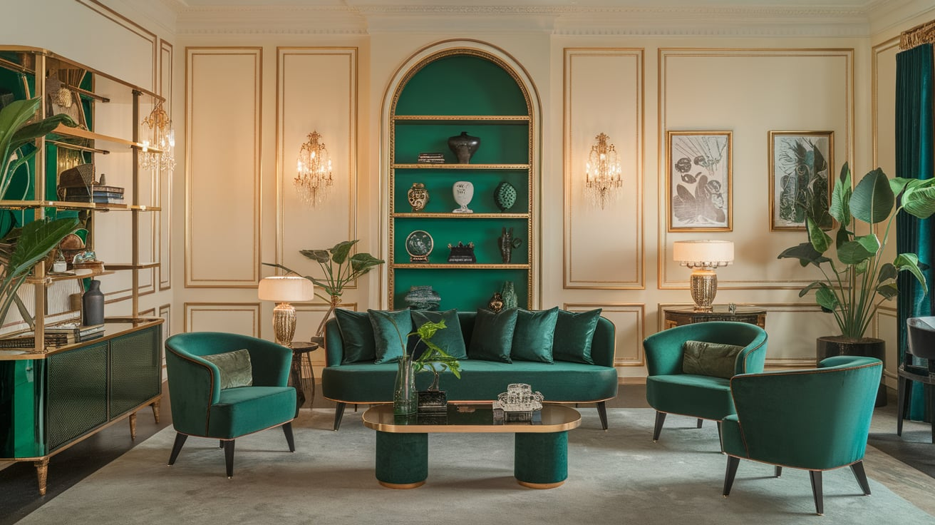 cream and emerald green home decor