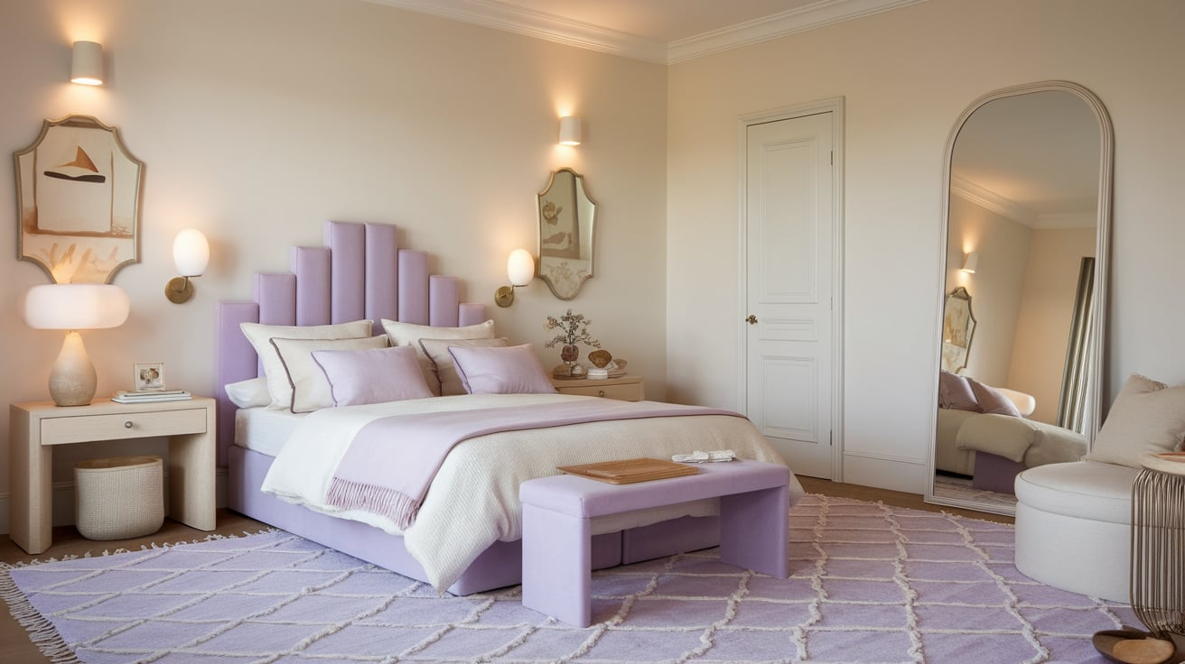 cream and lavender home decor