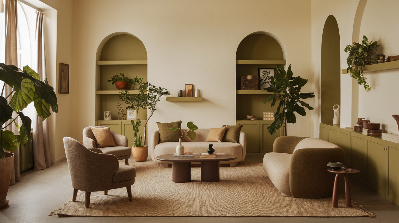 cream and olive green home decor