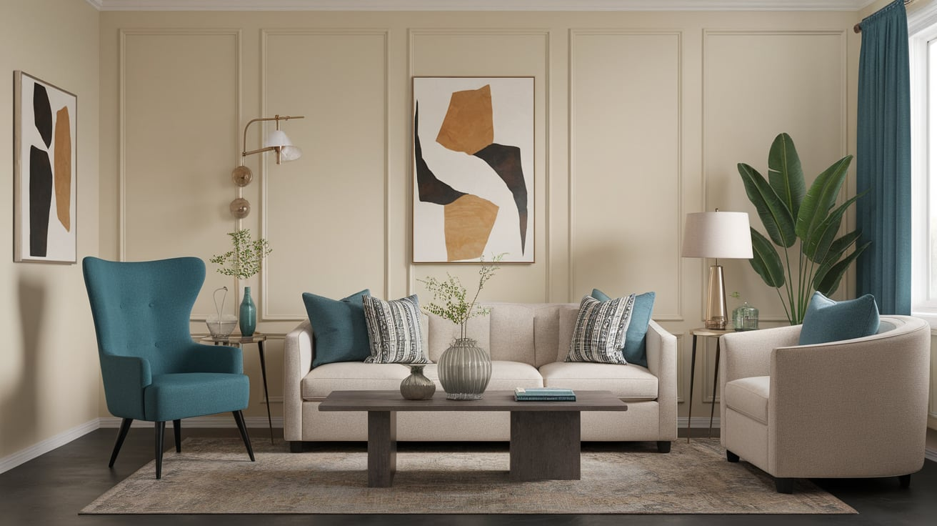 cream and teal home decor