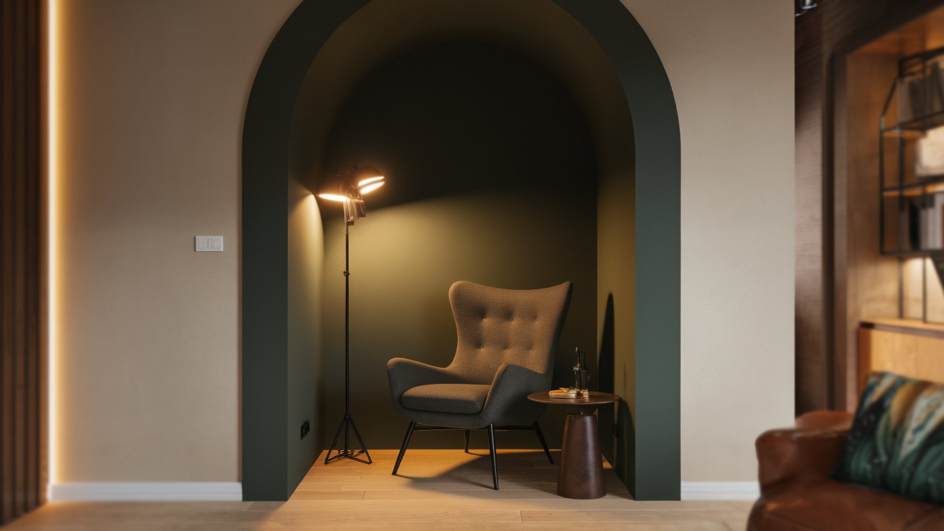 dark green accent nook modern living room