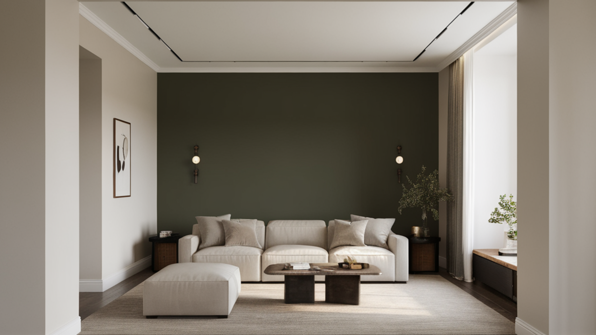 dark green accent wall modern living room