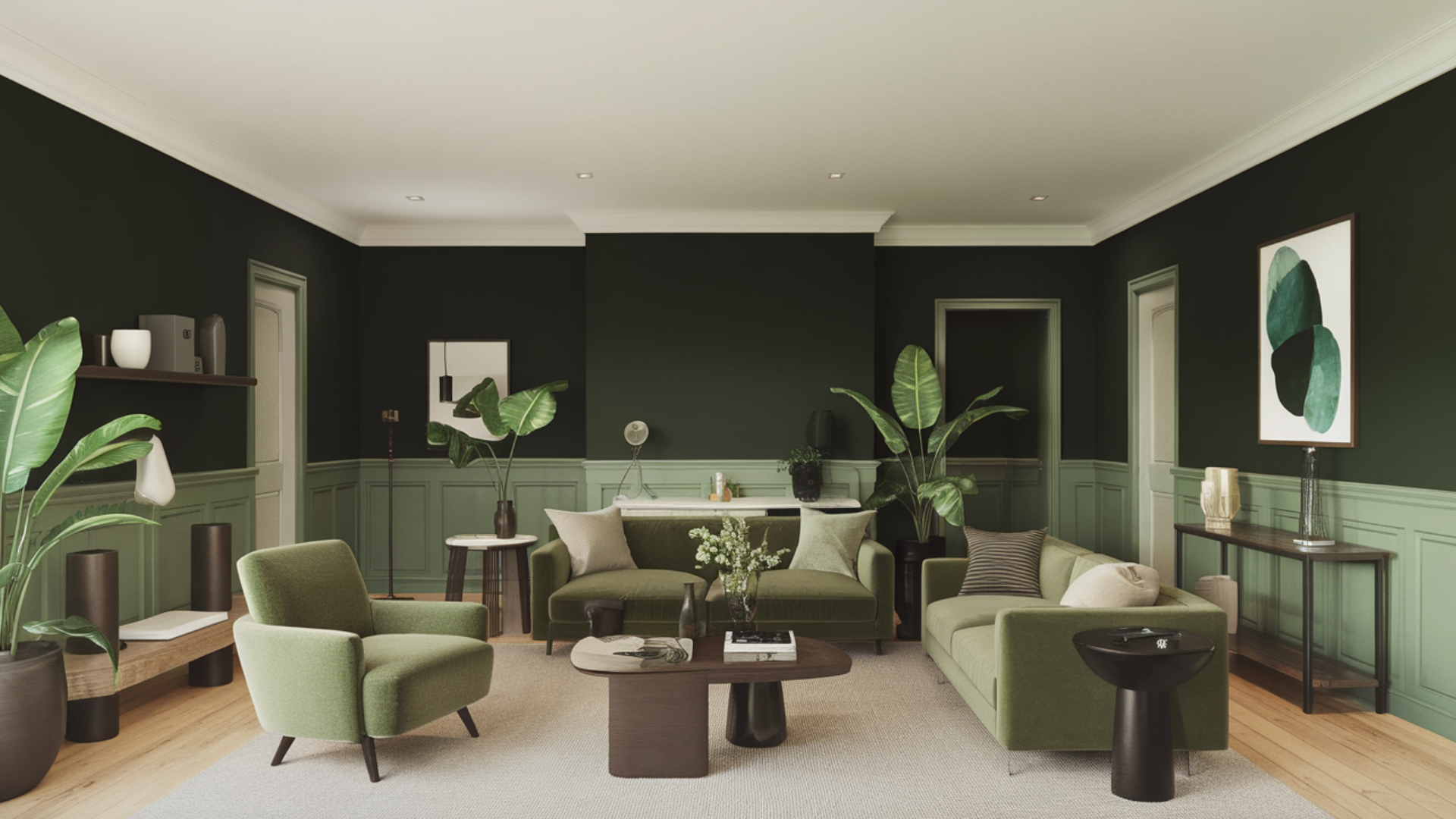 dark green monochrome modern living room