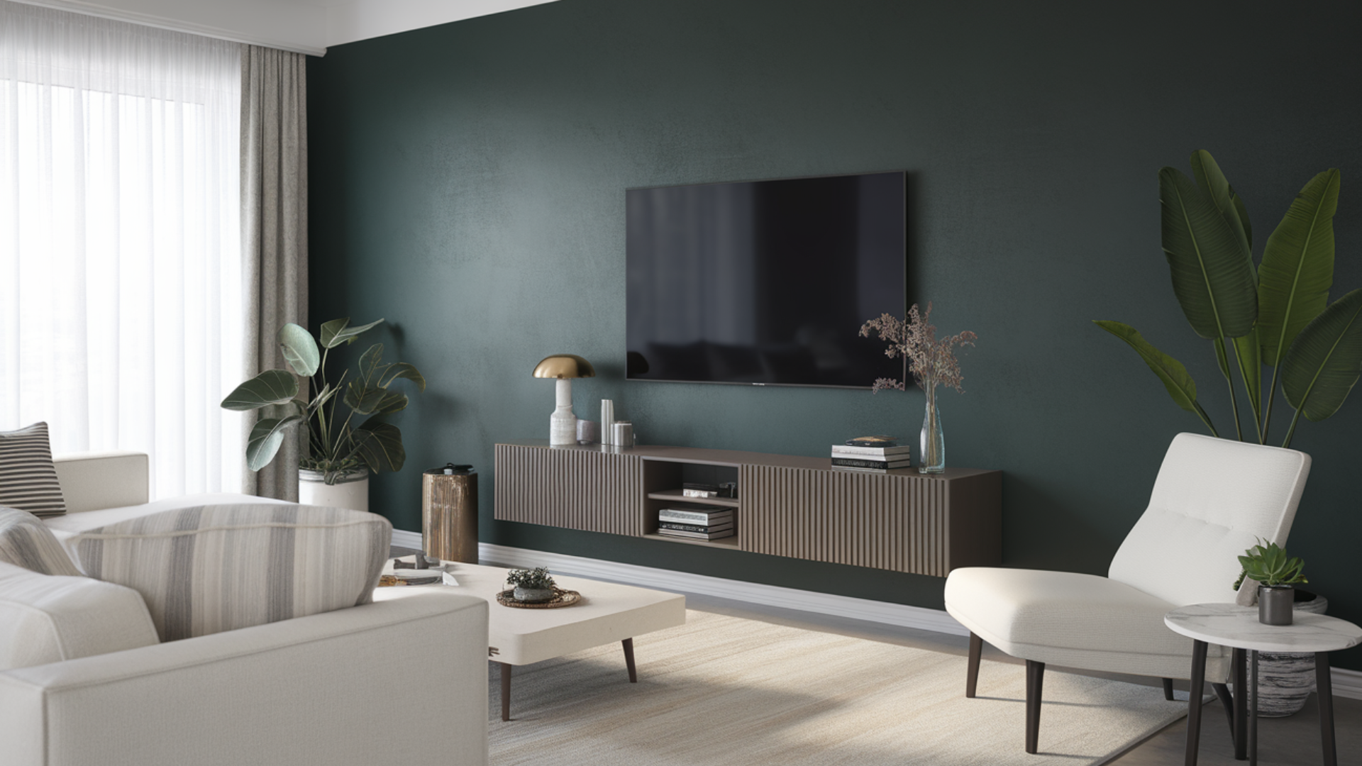 dark green tv wall modern living room