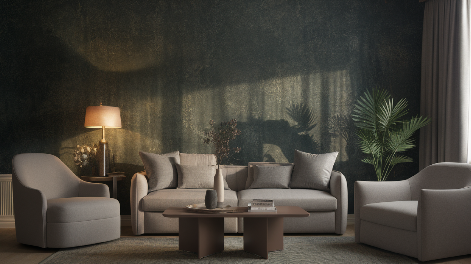 dark green wallpaper modern living room