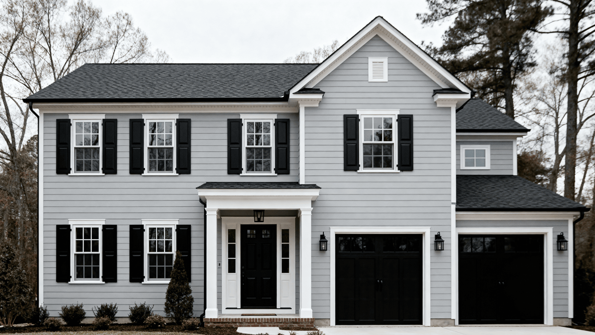 dove grey with black shutters