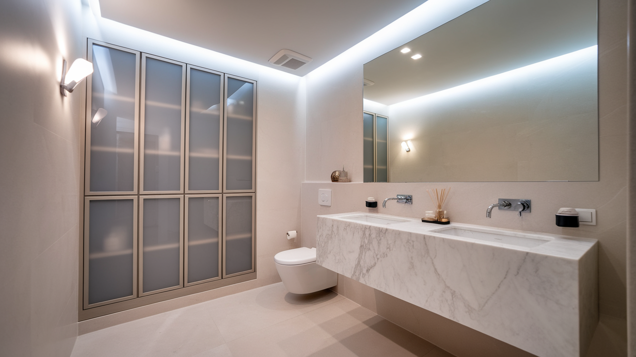 floating vanity open space contemporary bathroom ideas