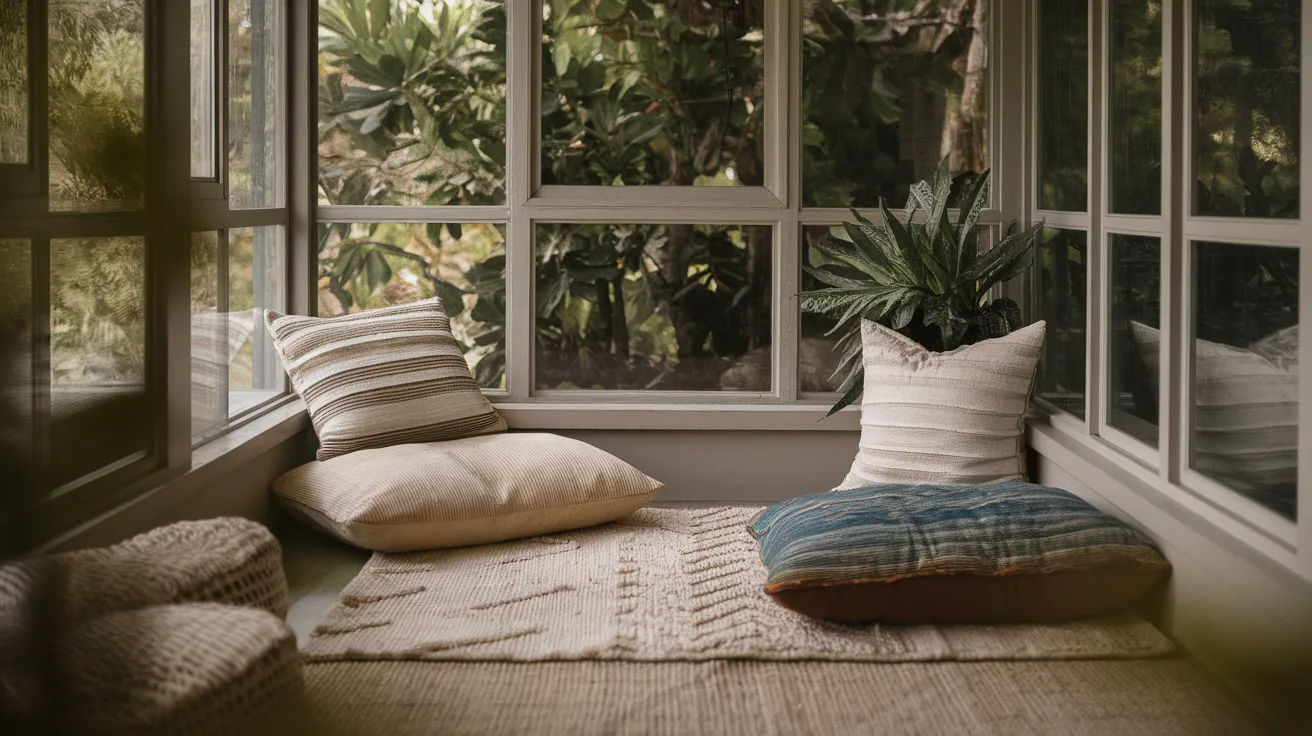 floor cushions cozy small sunroom
