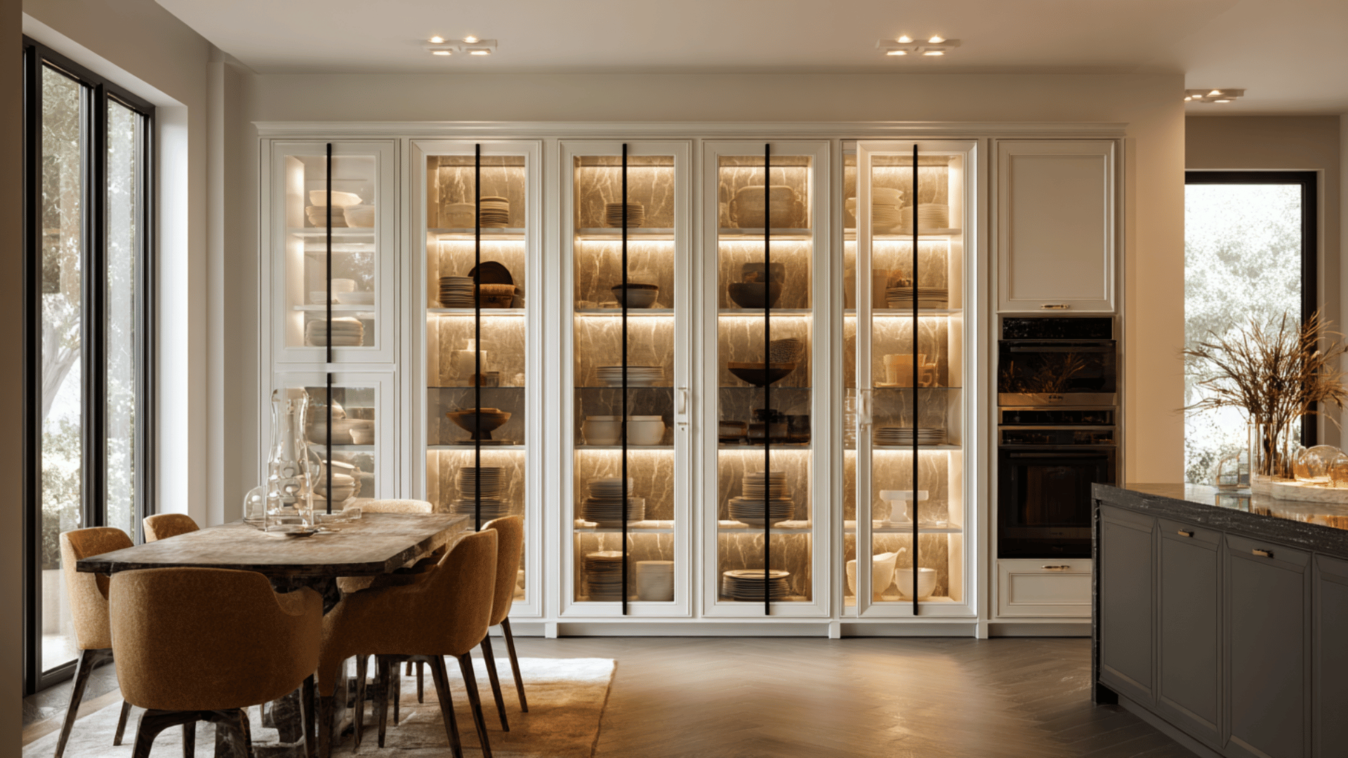 floor to ceiling glass cabinet showcase