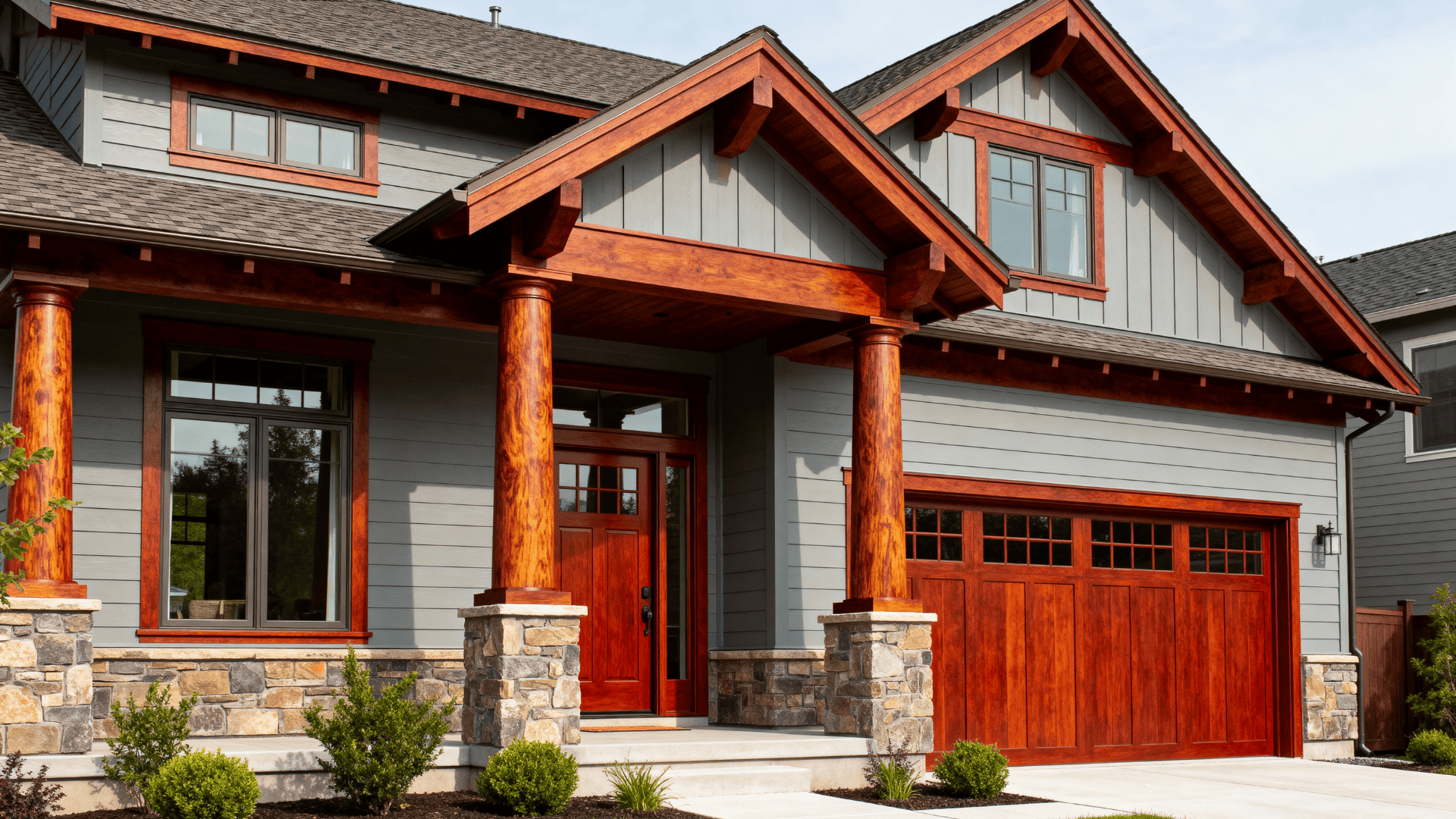 fossil grey with cherry wood stain