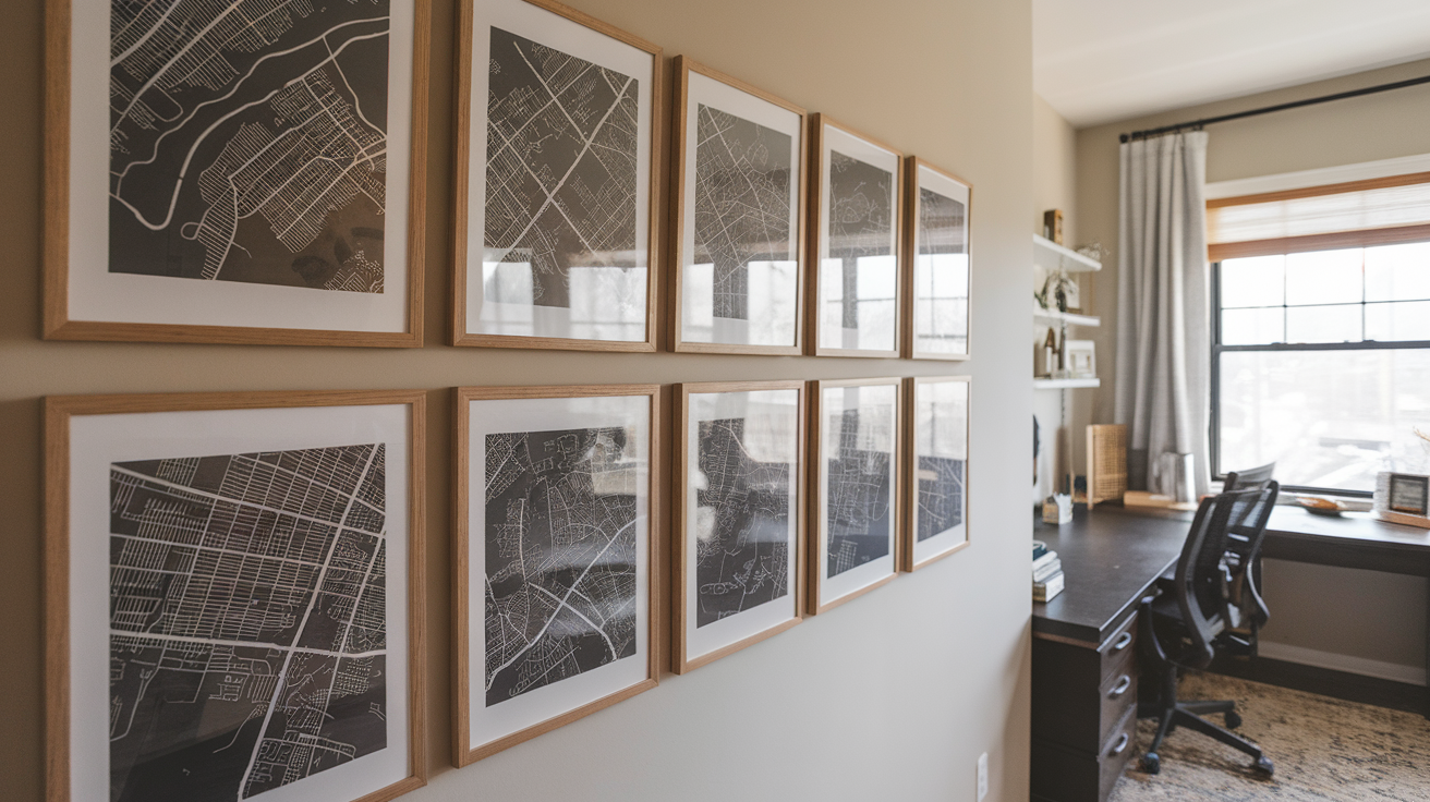 framed map wall art home office diy wall decor