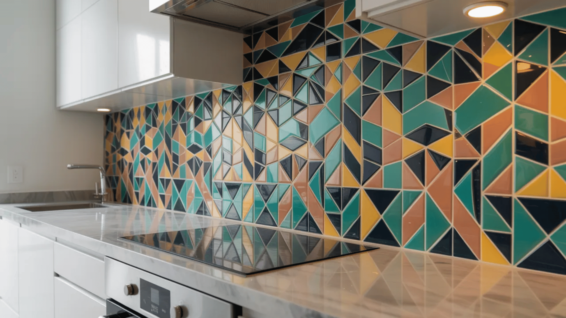 geometric tile backsplash art