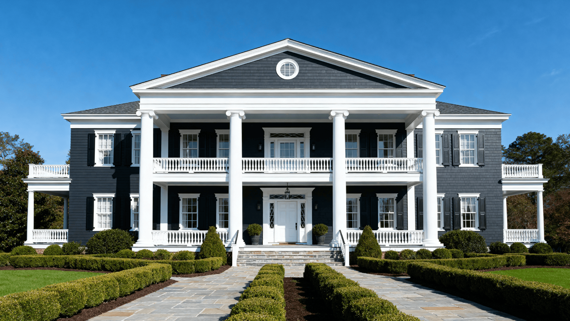 graphite grey with white columns