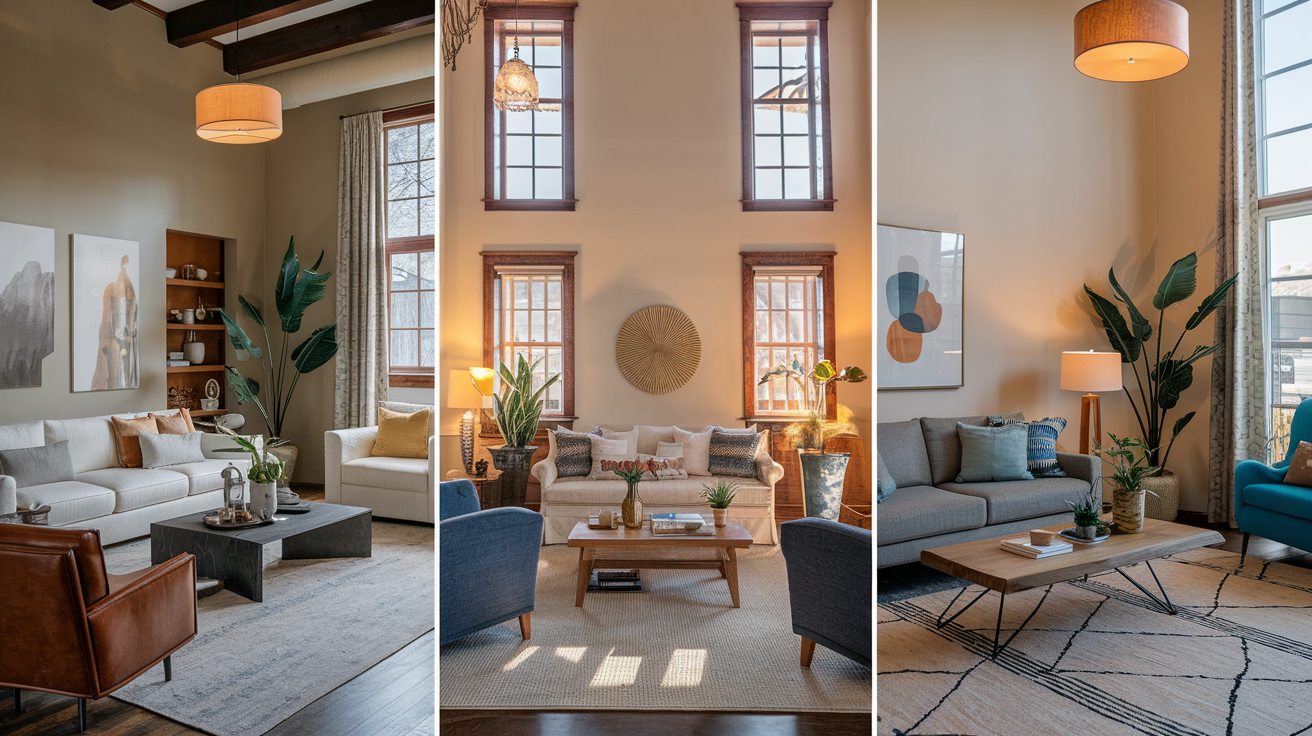 high ceiling living room