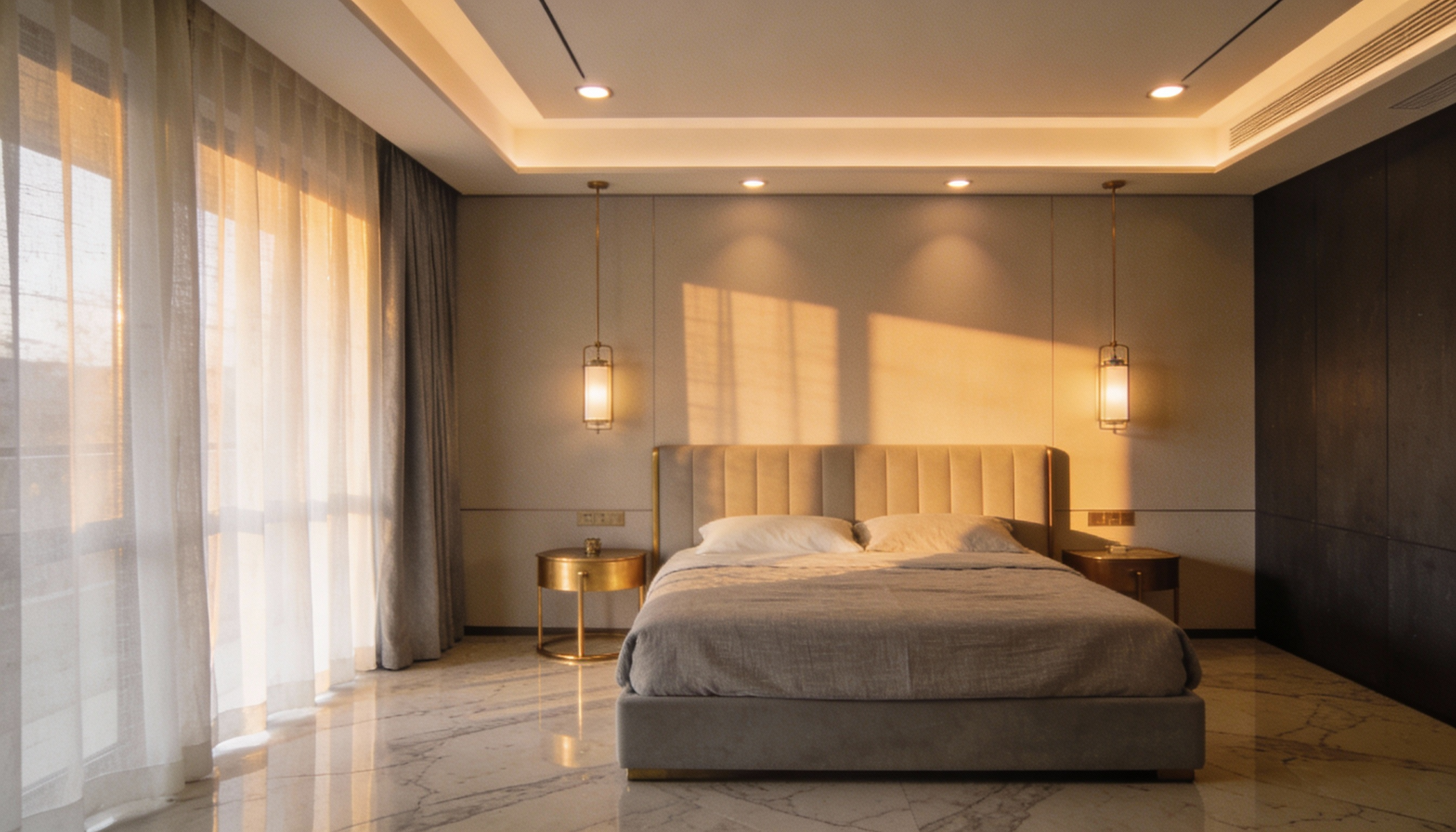 high end minimal modern bedroom