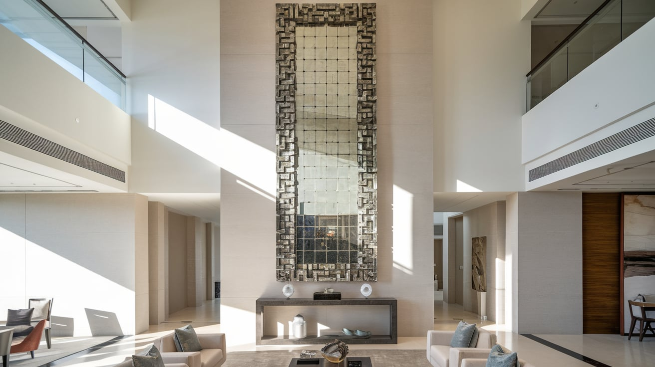 large decorative mirror high ceiling living room wall decor ideas