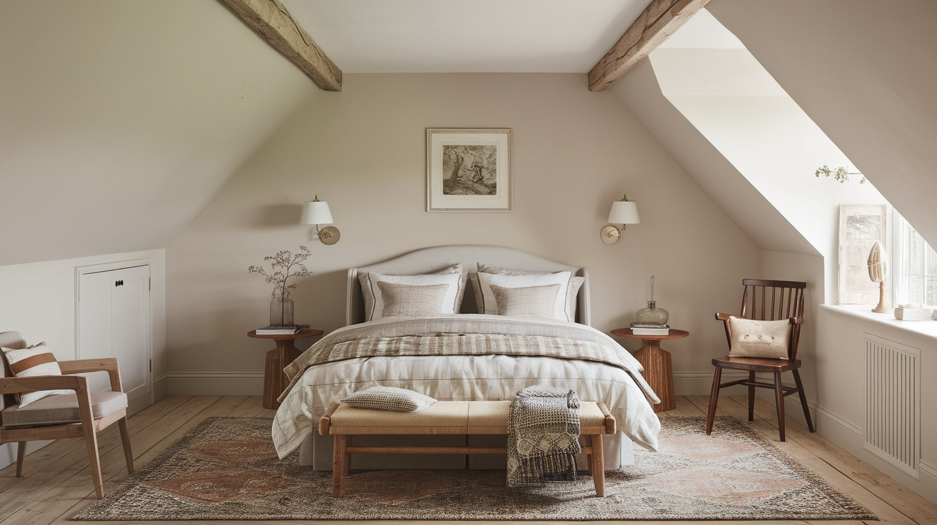 layered bedding in bedroom english cottage style