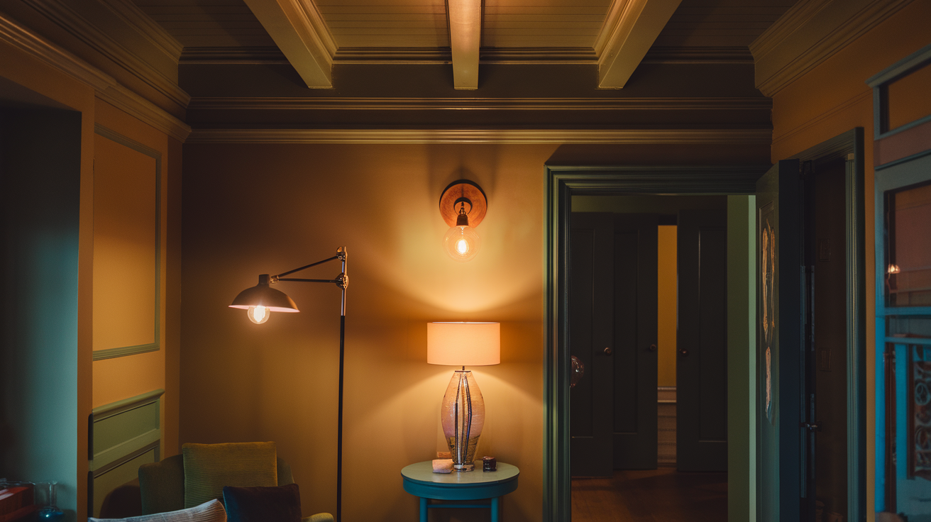 layered lighting design color drenched room