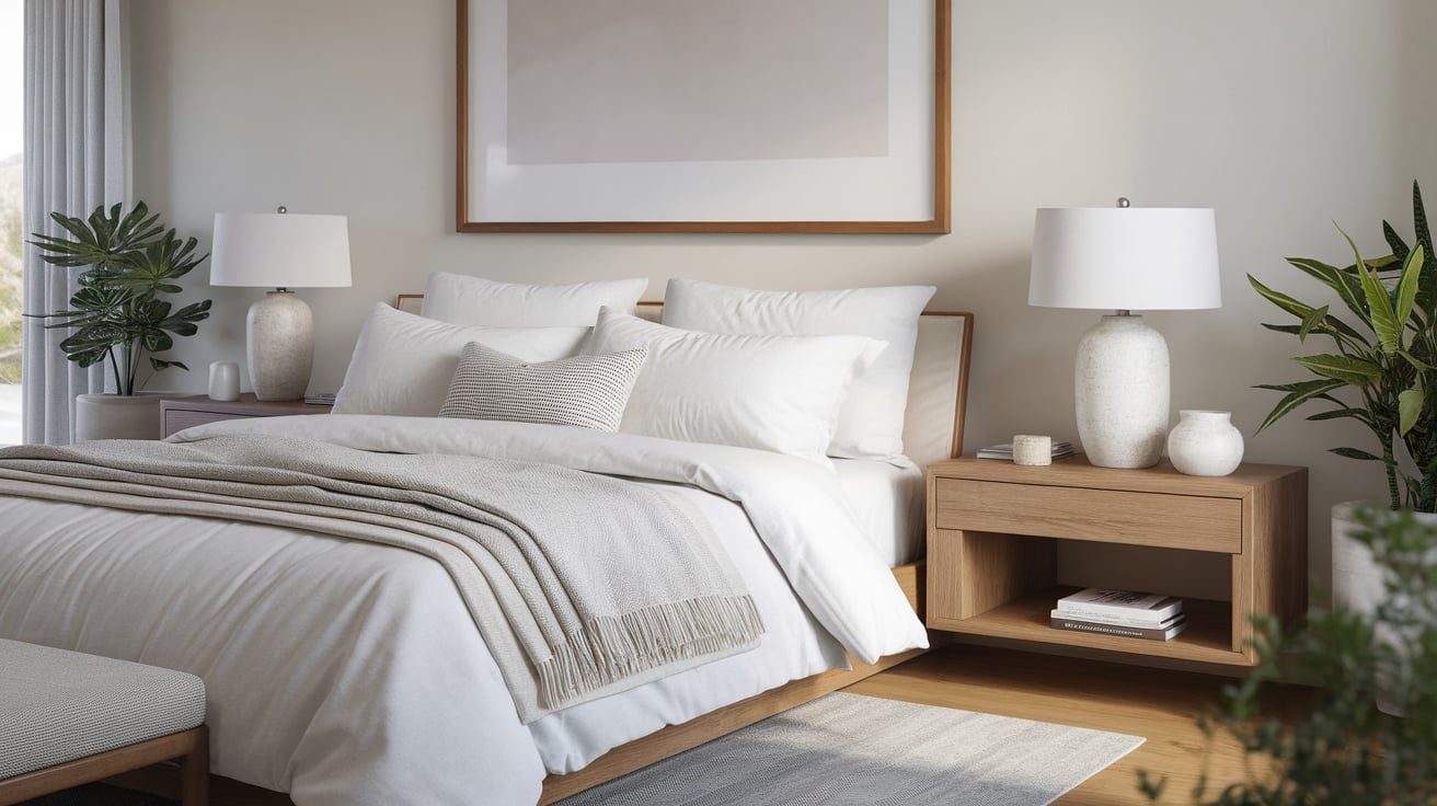 layered neutral bedding coastal bedroom beach decor ideas