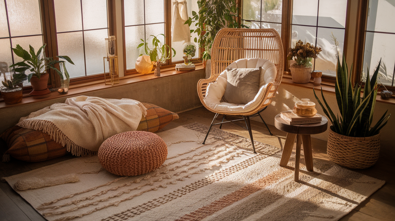 layered textiles cozy small sunroom