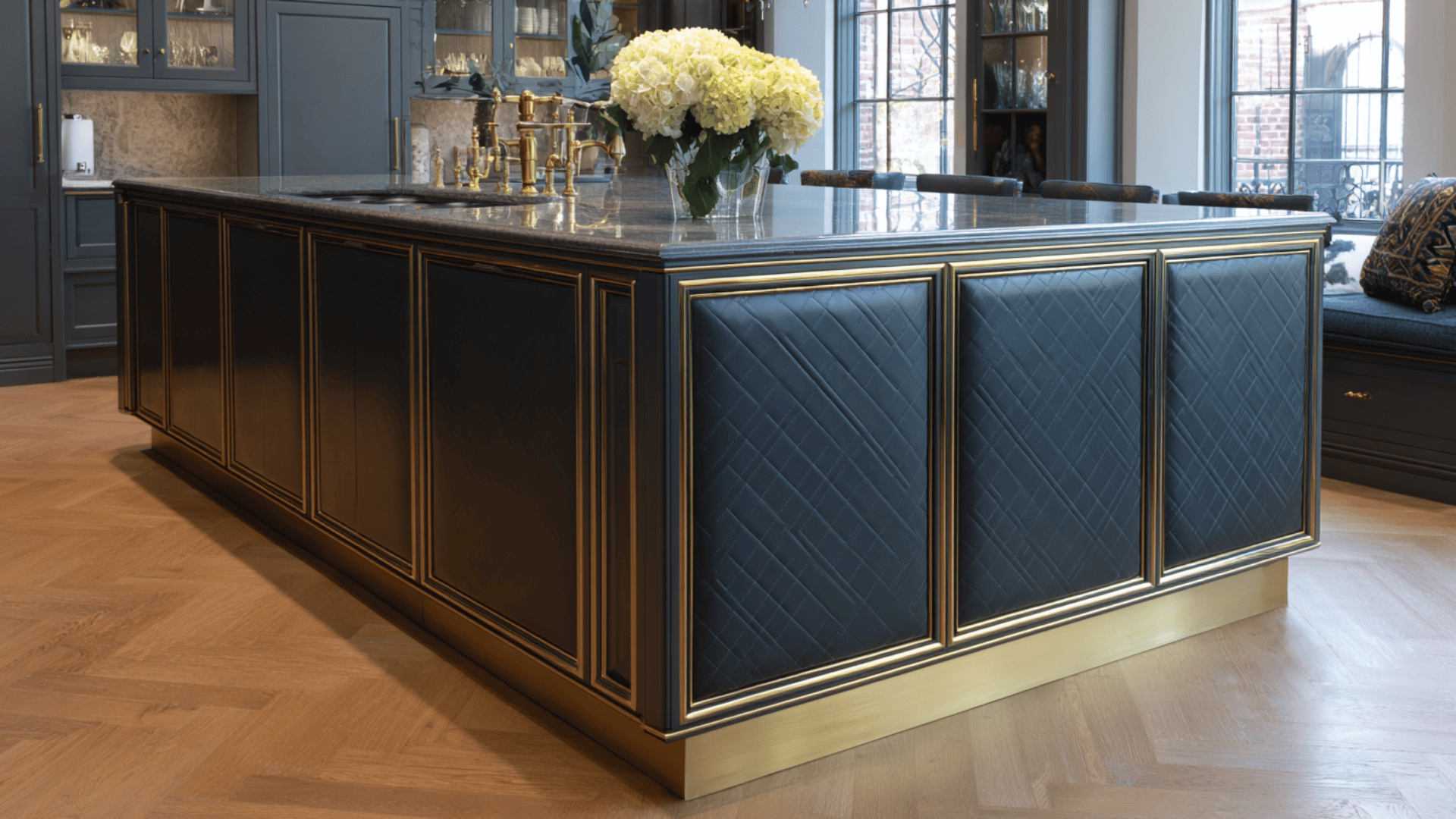 leather wrapped island feature