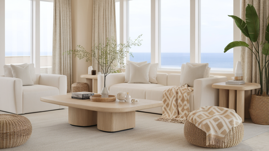 light wood furniture modern coastal interior design