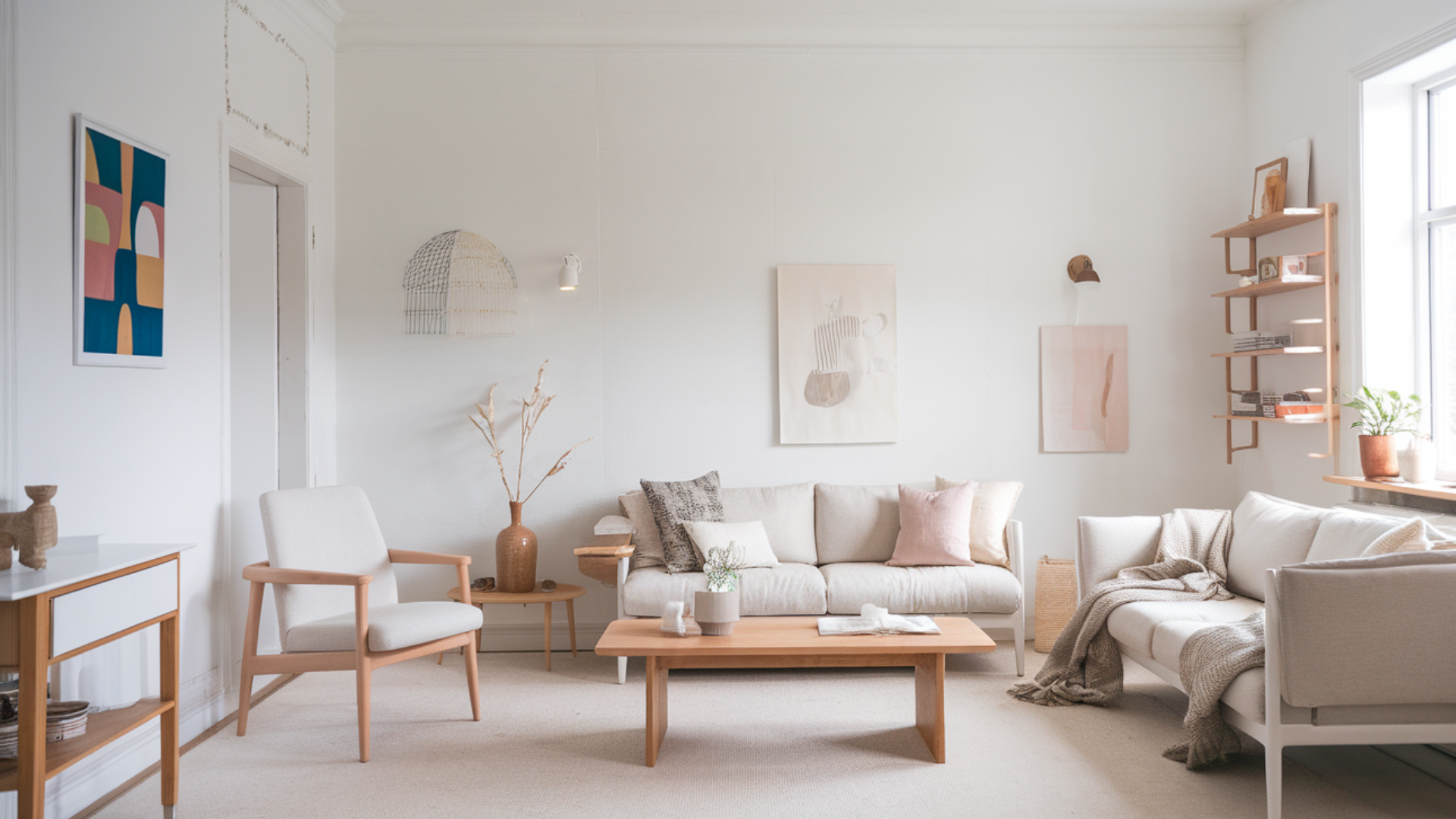 light wood white living room scandinavian living room