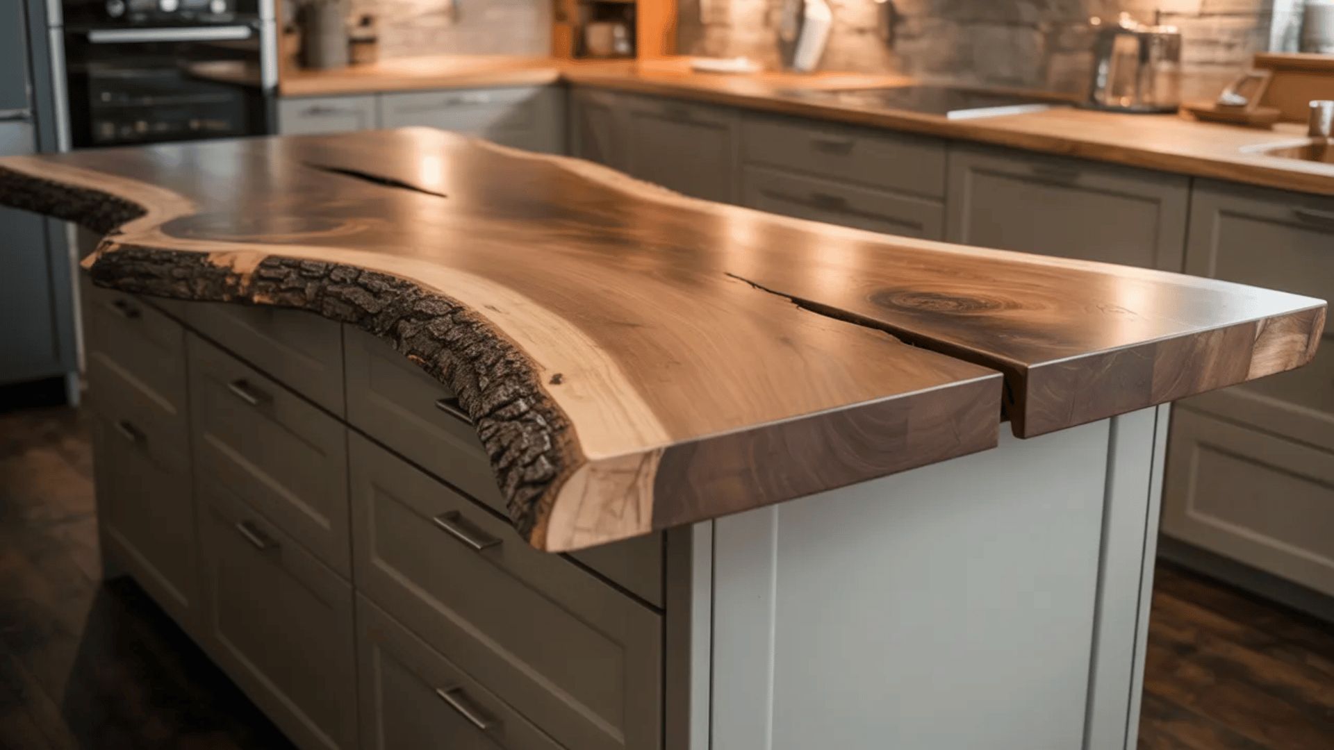 live edge wood counter statement