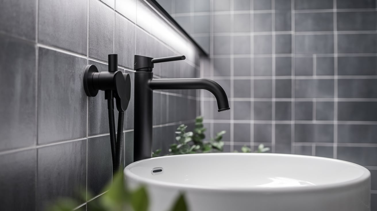 matte black faucet design black and white bathroom