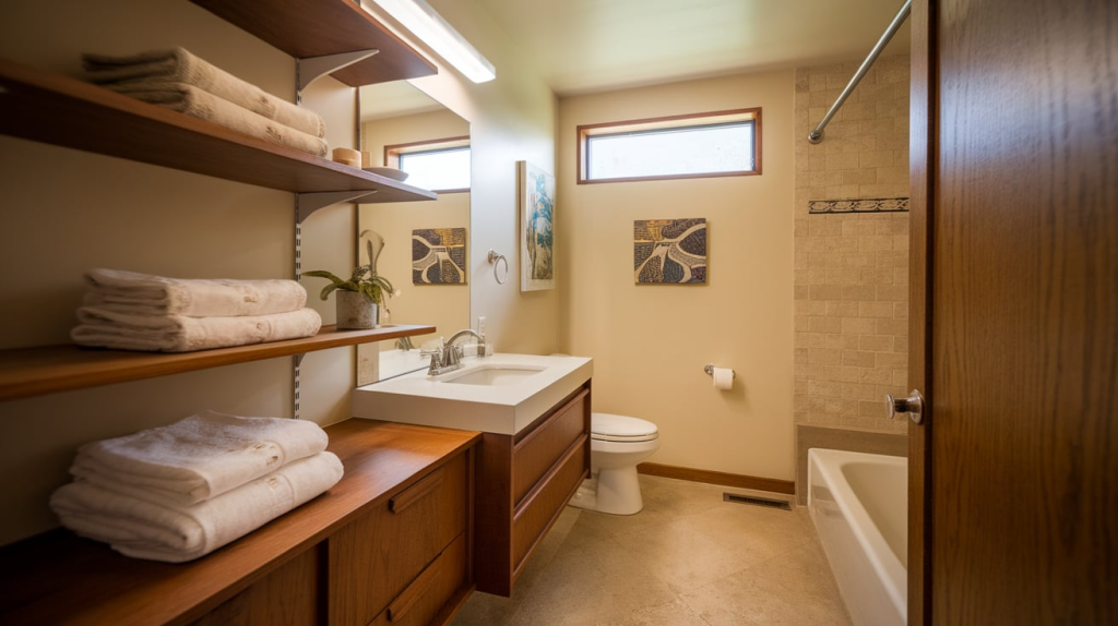 mid century modern bathroom shelves
