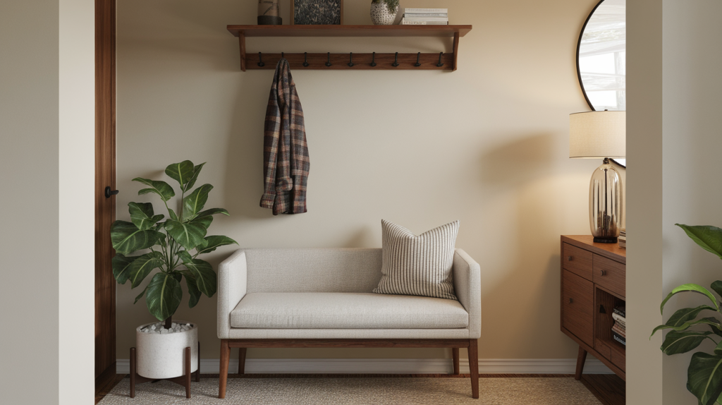 mid century modern entryway bench