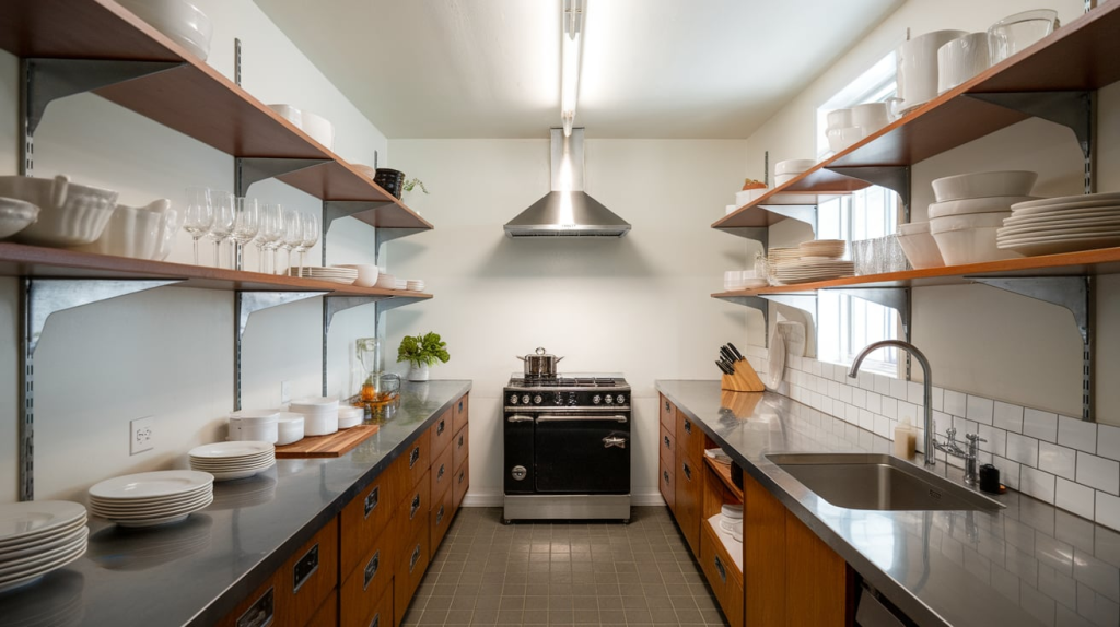 mid century modern open shelves