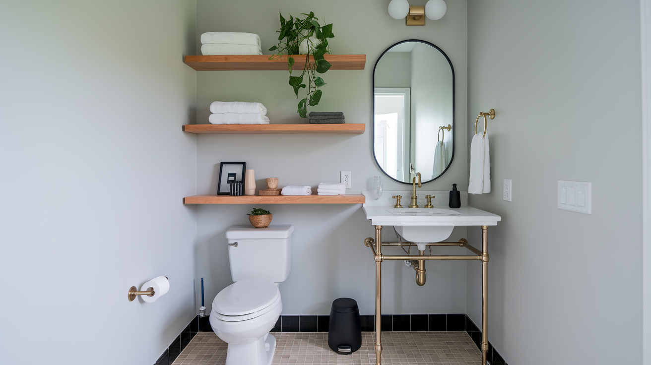 minimal open shelving styled space contemporary bathroom ideas